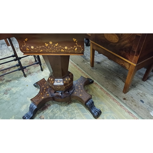 170 - 19th Century Killarney Wood Sewing Table Inlaid with Scenes of Muckross in Arubutus, Yew and Native ... 