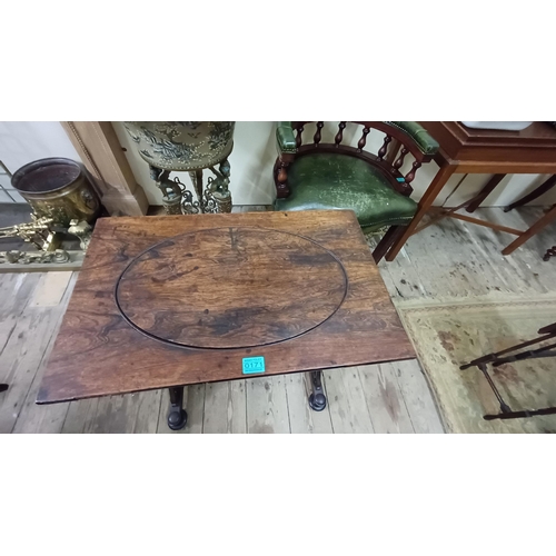 171 - Interesting Victorian Rosewood Side Table with Inset Metal Tray and Cover - (possibly a hiding place... 