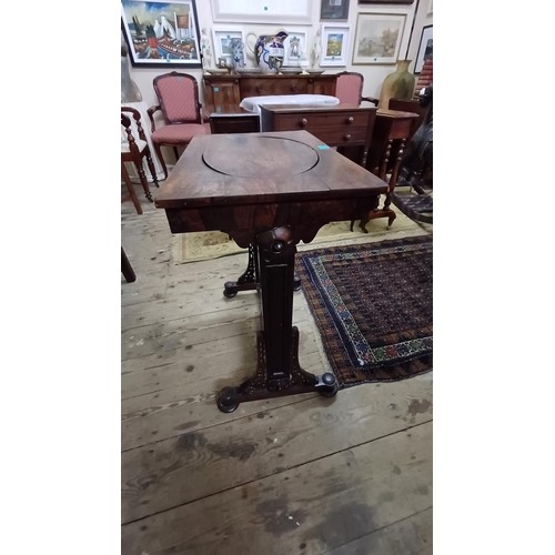 171 - Interesting Victorian Rosewood Side Table with Inset Metal Tray and Cover - (possibly a hiding place... 