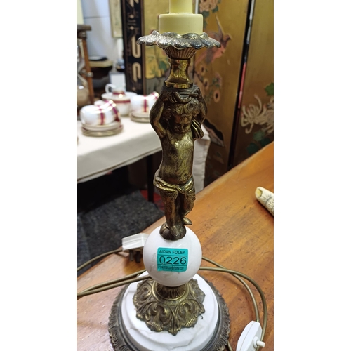 226 - Vintage Marble and Brass Table Lamp with Cherub Decoration