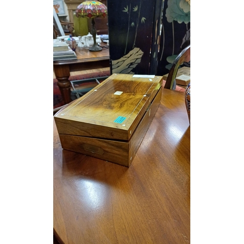 244 - Early Victorian Rosewood Travel Writing Box Inlaid with Mother of Pearl - fitted interior (46cm x 24... 