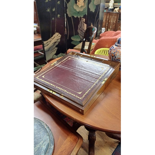 244 - Early Victorian Rosewood Travel Writing Box Inlaid with Mother of Pearl - fitted interior (46cm x 24... 