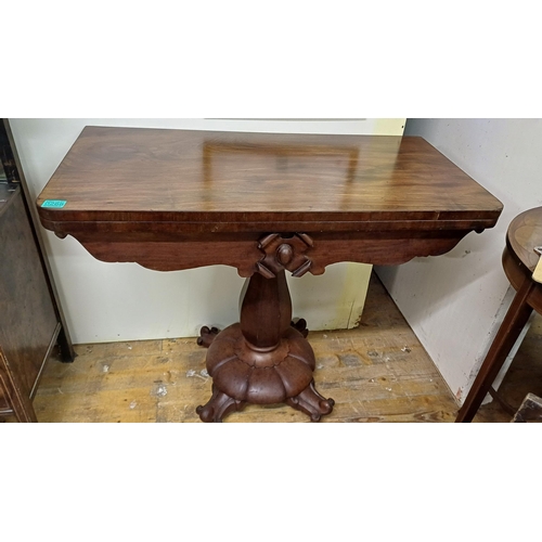 268 - Victorian Mahogany Tea Table on carved frieze with shaped column on a circular platform base and scr... 