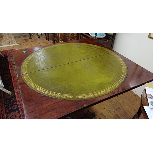 268 - Victorian Mahogany Tea Table on carved frieze with shaped column on a circular platform base and scr... 