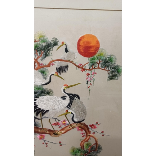 275 - Vintage Oriental Needlework of Birds Amongst Foliage (44cm x 64cm)