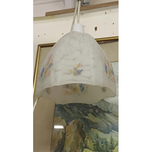 289 - Pair of Vintage Hanging Light Shades and a Pottery Lantern Light