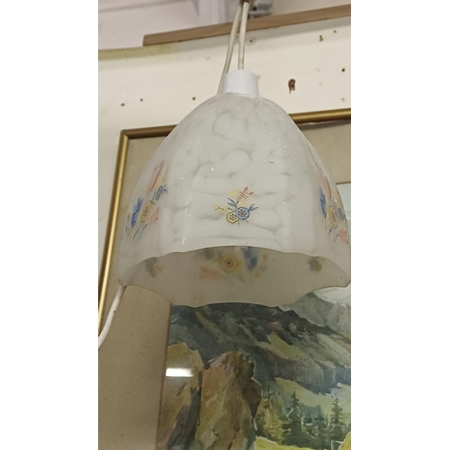 289 - Pair of Vintage Hanging Light Shades and a Pottery Lantern Light