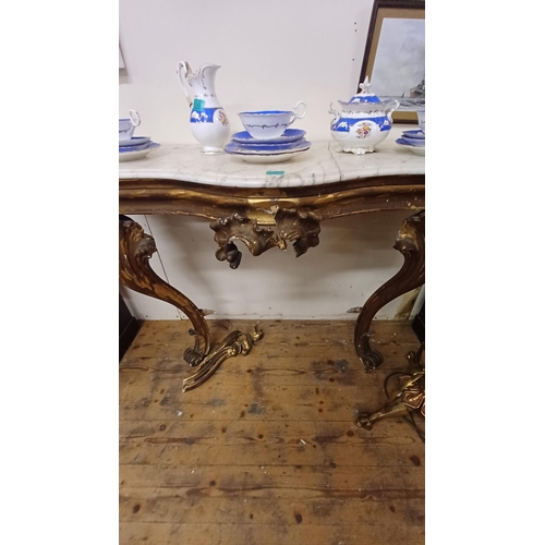 302 - 19th Century Marble and Gilt Consul Table - Marble in 2 pieces - losses to woodwork