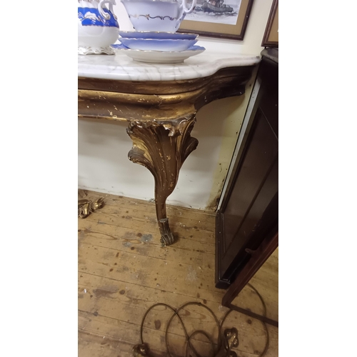 302 - 19th Century Marble and Gilt Consul Table - Marble in 2 pieces - losses to woodwork