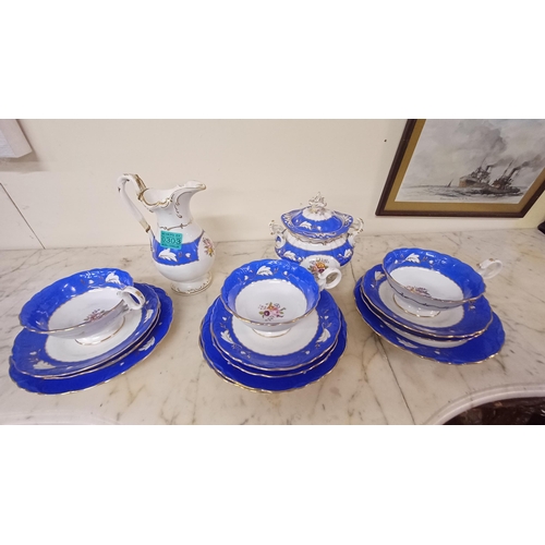 303 - 15 Piece China Tea Set with Gilt Decoration - , Jug, Bowl, 3 Cups, 4 Plates and 6 Saucers