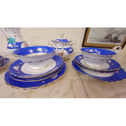 303 - 15 Piece China Tea Set with Gilt Decoration - , Jug, Bowl, 3 Cups, 4 Plates and 6 Saucers