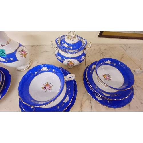 303 - 15 Piece China Tea Set with Gilt Decoration - , Jug, Bowl, 3 Cups, 4 Plates and 6 Saucers