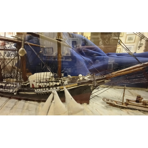 323 - Very good Model Tall Ship Figure in Double Sided Glass Display Case