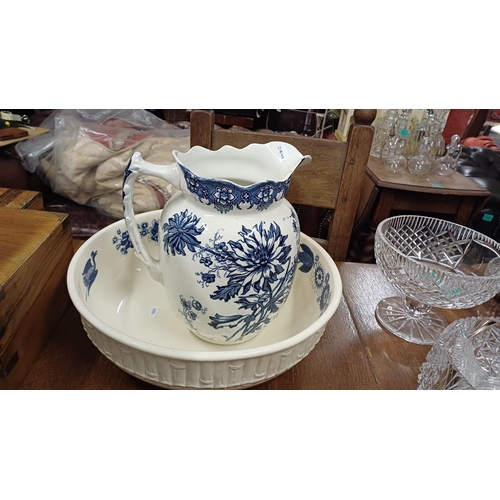 326 - Mason's Ironstone Jug and Bowl (both cracked), another Jug & Bowl Set, a Mixing Bowl and a Jelly Mou... 