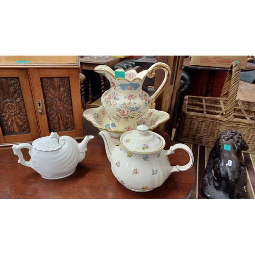 332 - Mixed lot of Cabinet Plates, Tea Pots and a Jug and Bowl Set