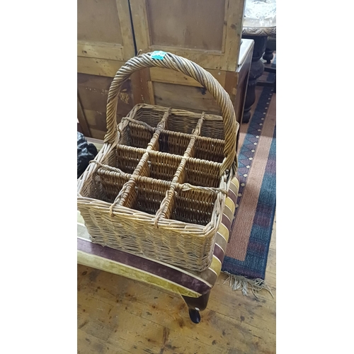 335 - Vintage 12 Bottle Wicker Basket