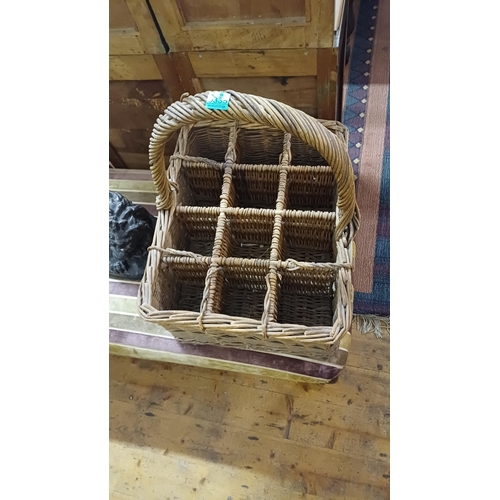 335 - Vintage 12 Bottle Wicker Basket