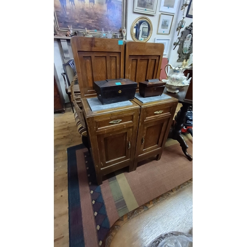 336 - Pair of Early 20th Century Inlaid Mahogany Bedside Lockers with Marble Tops