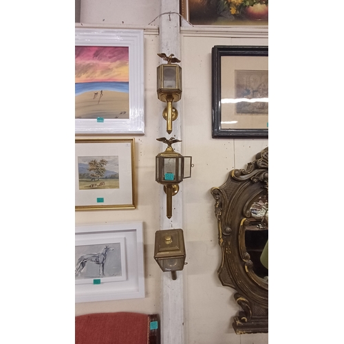 23 - Pair of Brass Lantern Lights and another similar