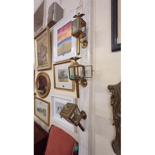 23 - Pair of Brass Lantern Lights and another similar