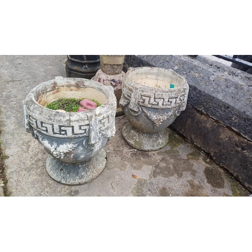 404 - Pair of Old Concrete Garden Planters (42cm Tall)