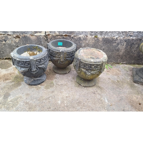 406 - 3 Small Concrete Flower Pots (24cm Tall)