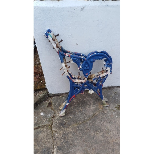 416 - Pair of Vintage Blue Metal Garden Seat Ends