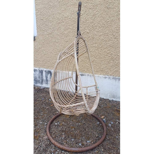 417 - Vintage Wicker Hanging Egg Chair on Iron Stand