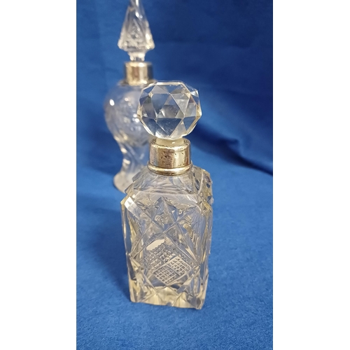 425 - Birmingham Silver and Cut Glass Claret Jug together with 2 Silver Collar Perfume Bottles