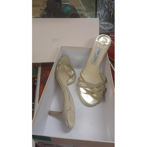 463 - Pair of Jimmy Choo Gold Glitter Summer Shoes in original box (size 39 - worn)