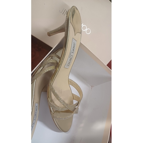 463 - Pair of Jimmy Choo Gold Glitter Summer Shoes in original box (size 39 - worn)