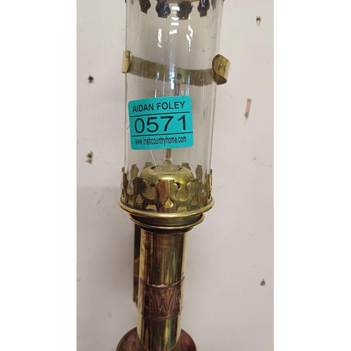 571 - Pair of Brass and Glass Railway Carriage Lamps (slight crack on one)