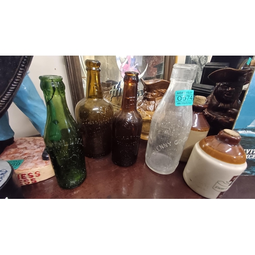 574 - Three old Mineral Bottles - Dungarvan, Tullamore and Killarney and a Kilkenny Milk Bottle