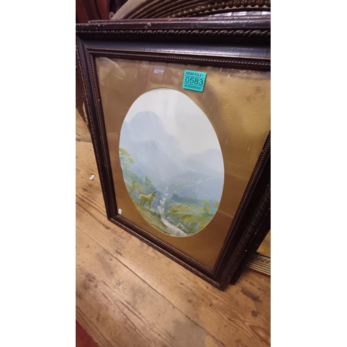 583 - Pair of Edwardian Coloured Prints, Gilt Framed Oval Mirror and a Framed Oriental Scene