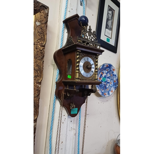 603 - Dutch Mahogany Canal Clock with Pendulum and 2 heavy Brass Weights