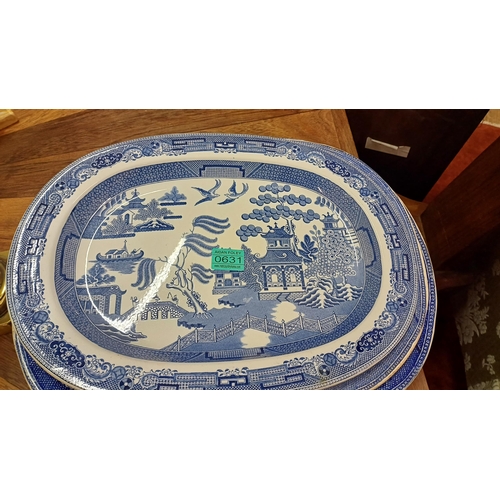 631 - Three Blue and White Willow Pattern Platters