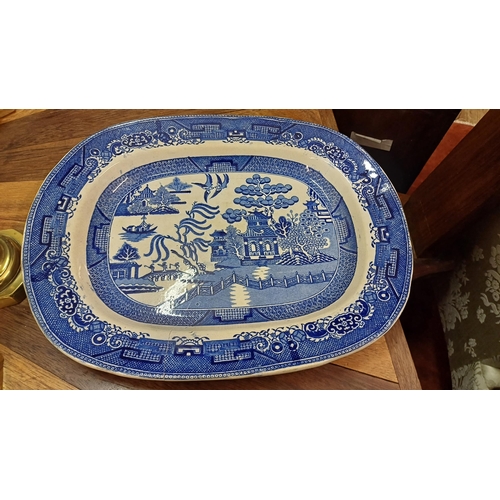 631 - Three Blue and White Willow Pattern Platters