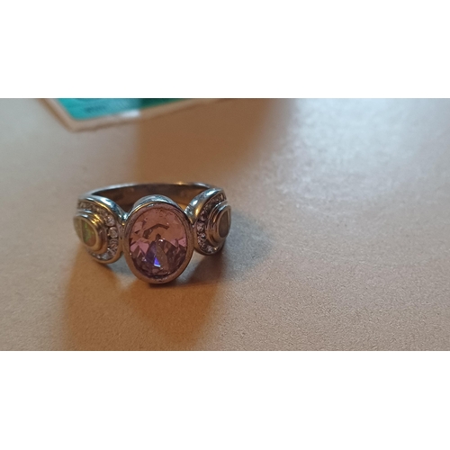 481 - Silver Pink & Opal Ring (Size L)