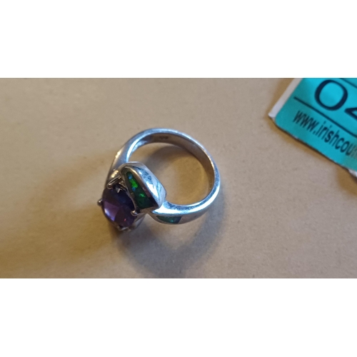 484 - Sterling Silver Amethyst & Emerald Ring (Size L)