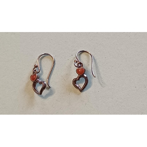 668 - Vintage Heart Shaped Sterling Silver Drop Earrings and another pair of stud earrings