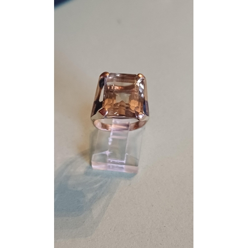 670 - Gold Smoky Quartz Statement Dress Ring (Size L) stamped 18K