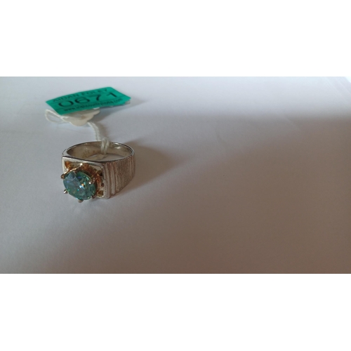 671 - Silver Blue Mossanite Stone Ring (Size T) approx 4 carats