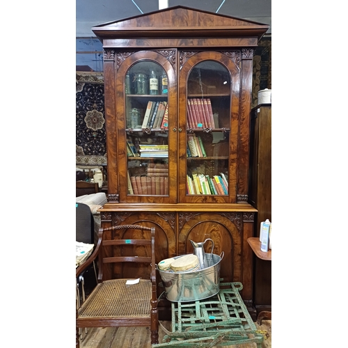 659 - Victorian Flame Mahogany Bookcase with 2 Glazed Doors over 2 Panel Doors