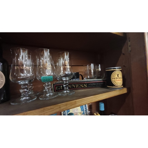 297 - Good Shelf of Guinness Glasses, Bottles and Point of Sale items