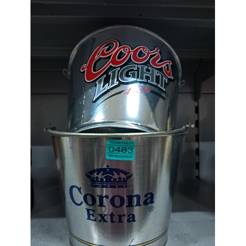 483 - Coors Light Metal Ice Bucket and a smiliar Corona Extra Ice Bucket