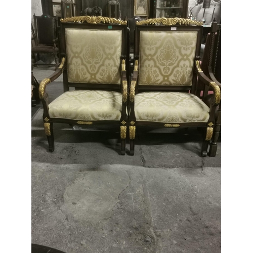 50 - Pair of Empire Style Upholstered Armchairs with Gilt Decoration