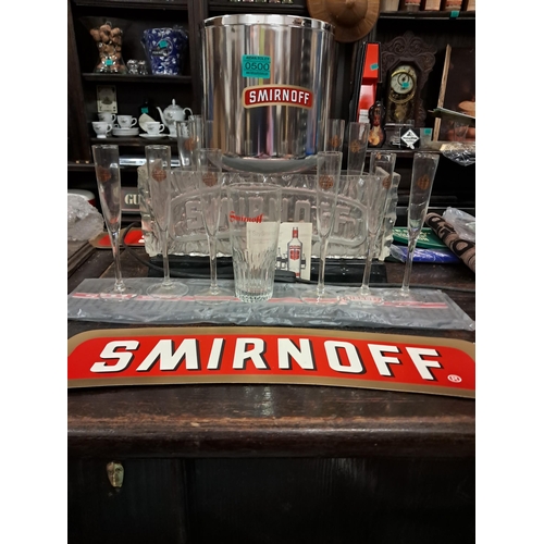 500 - Mixed lot of Smirnoff Point of Sale Material including Miniature Flute Glasses, Ice Bucket etc