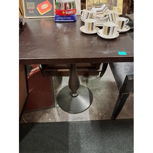 75 - Heavy Weighted Metal column base Cafe Table with woodend top (70cm x 70cm)