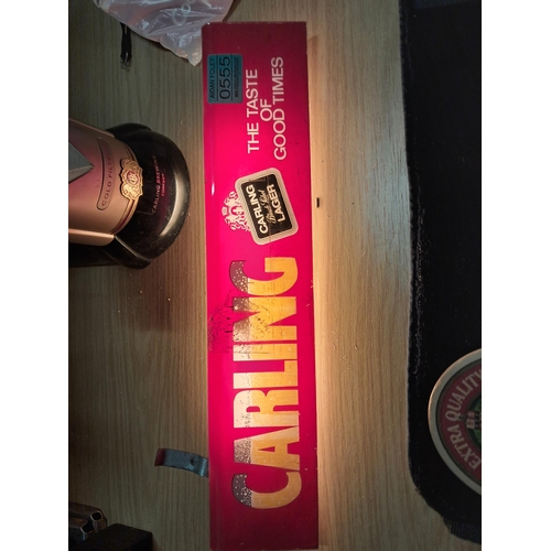 555 - Vintage Carling Till Light and a Paper Carling Sign