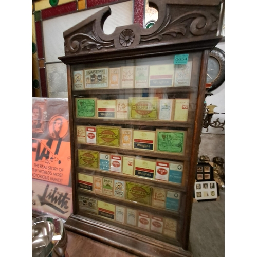 654 - Edwardian Oak Shop Display Cabinet with 6 Side Drawers - Cigarette Display Signs included - unique p... 